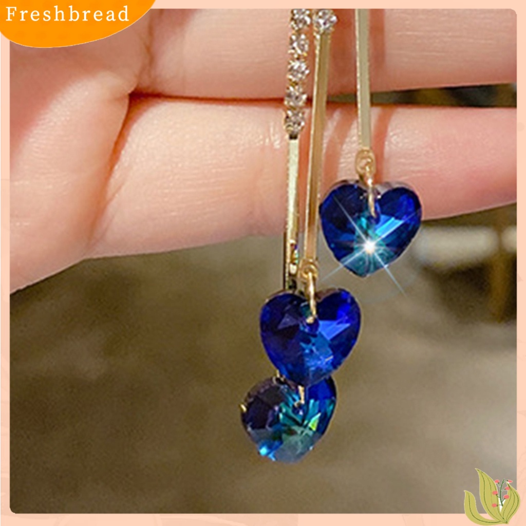 &lt; Freshbread &gt; 1pasang Anting Wanita Trendi Berlian Imitasi Hias Hadiah Kristal Imitasi Rumbai Lady Menjuntai Earrings Untuk Pernikahan