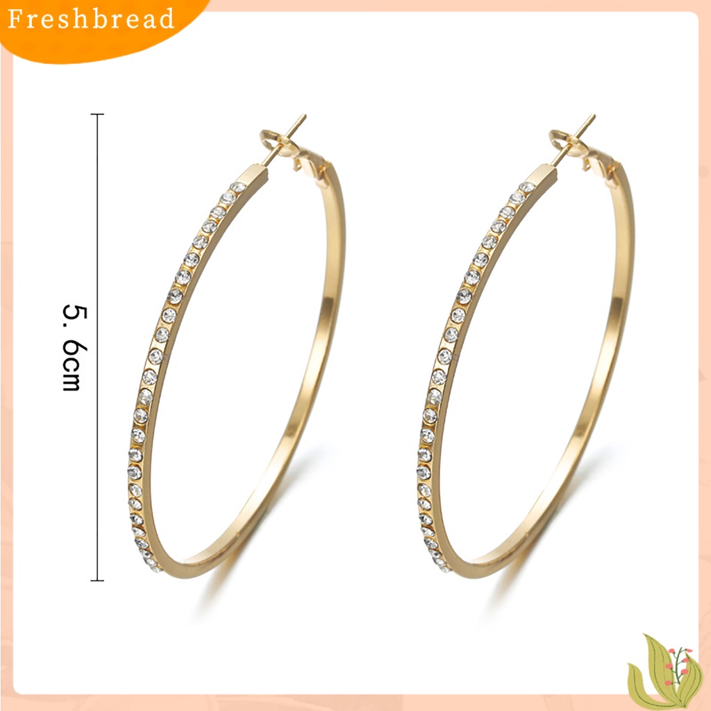 &lt; Freshbread &gt; Anting Hoop Sentuhan Baik Pengerjaan Indah Berlian Imitasi Dekorasi Lingkaran Besar Loop Wanita Earrings Untuk Tanggal