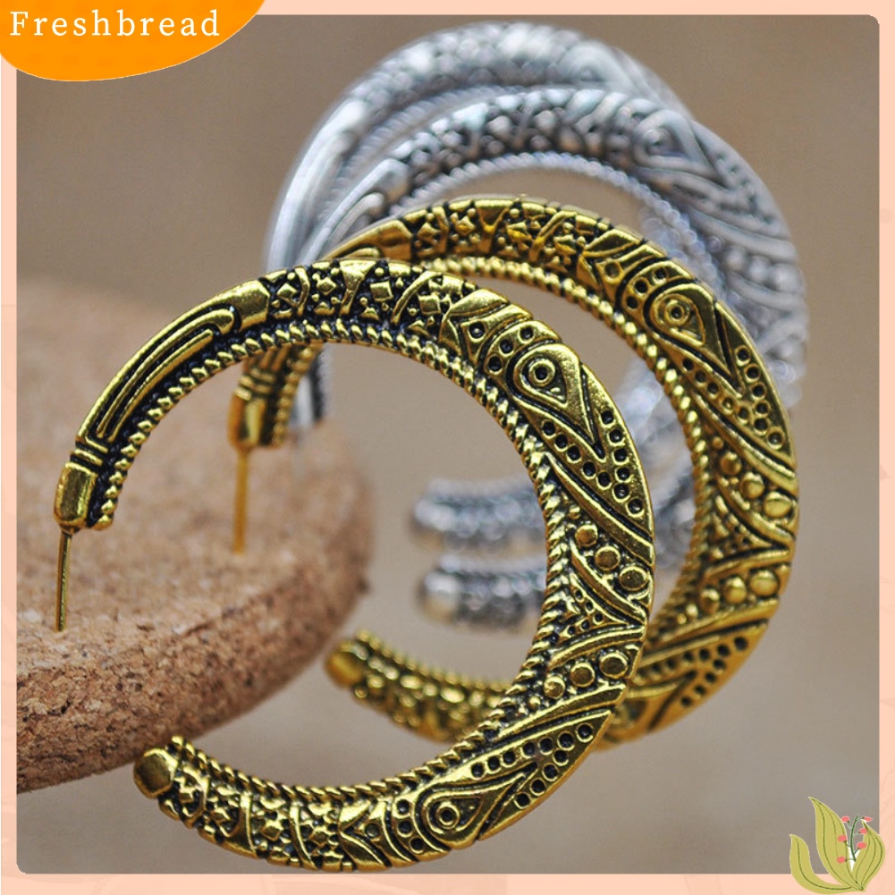 &lt; Freshbread &gt; Vintage Lingkaran Besar Tibet Ukiran Hoop Anting Wanita Pernyataan Perhiasan Hadiah