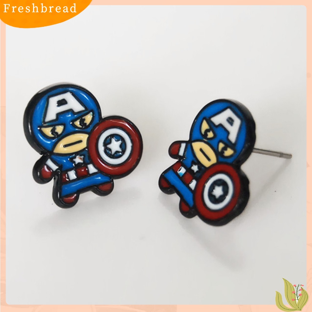 &lt; Freshbread &gt; Fashion Spider Man Deadpool Captain America Kartun Enamel Ear Studs Earrings