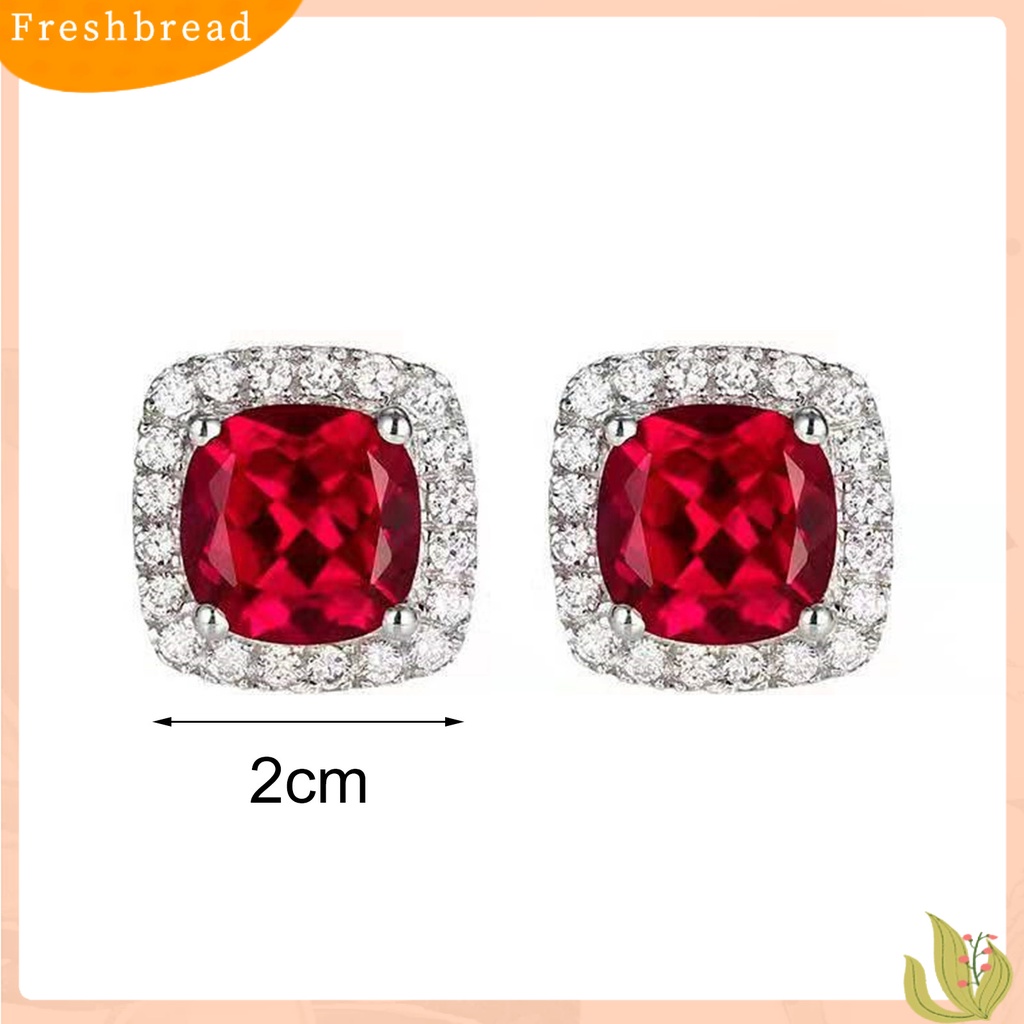 &lt; Freshbread &gt; 1pasang Giwang Telinga Persegi Kepribadian Indah Alloy Cubic Zirconia Hias Piercing Studs Earrings Untuk Kehidupan Sehari-Hari