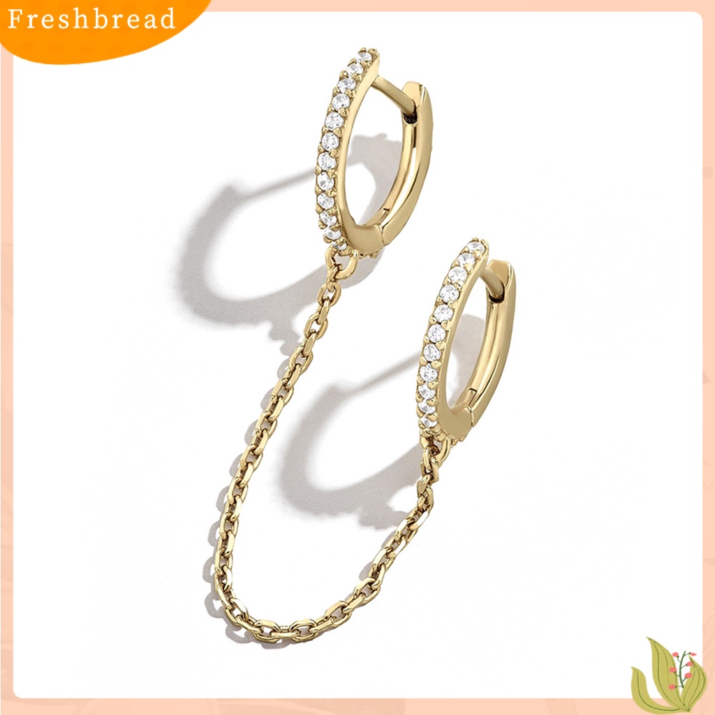 < Freshbread > 1Pc Rantai Telinga Hias Nice-looking Bersinar Cincin Ganda Berlian Imitasi Rantai Anting Perhiasan Aksesori
