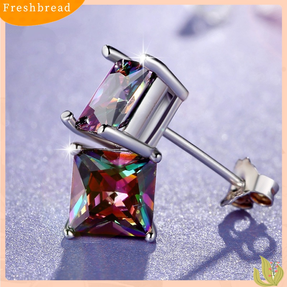 &lt; Freshbread &gt; Klasik Pria Wanita Bulat Kotak Warna-Warni Hias Berlian Imitasi Stud Earrings Jewelry