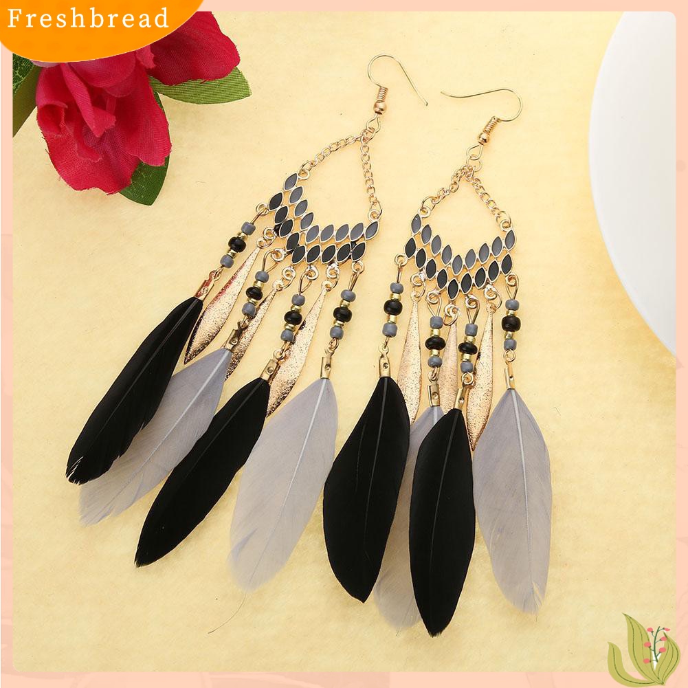 &lt; Freshbread &gt; Vintage Panjang Menjuntai Bulu Boho Kait Anting Wanita Menawan Perhiasan Hadiah