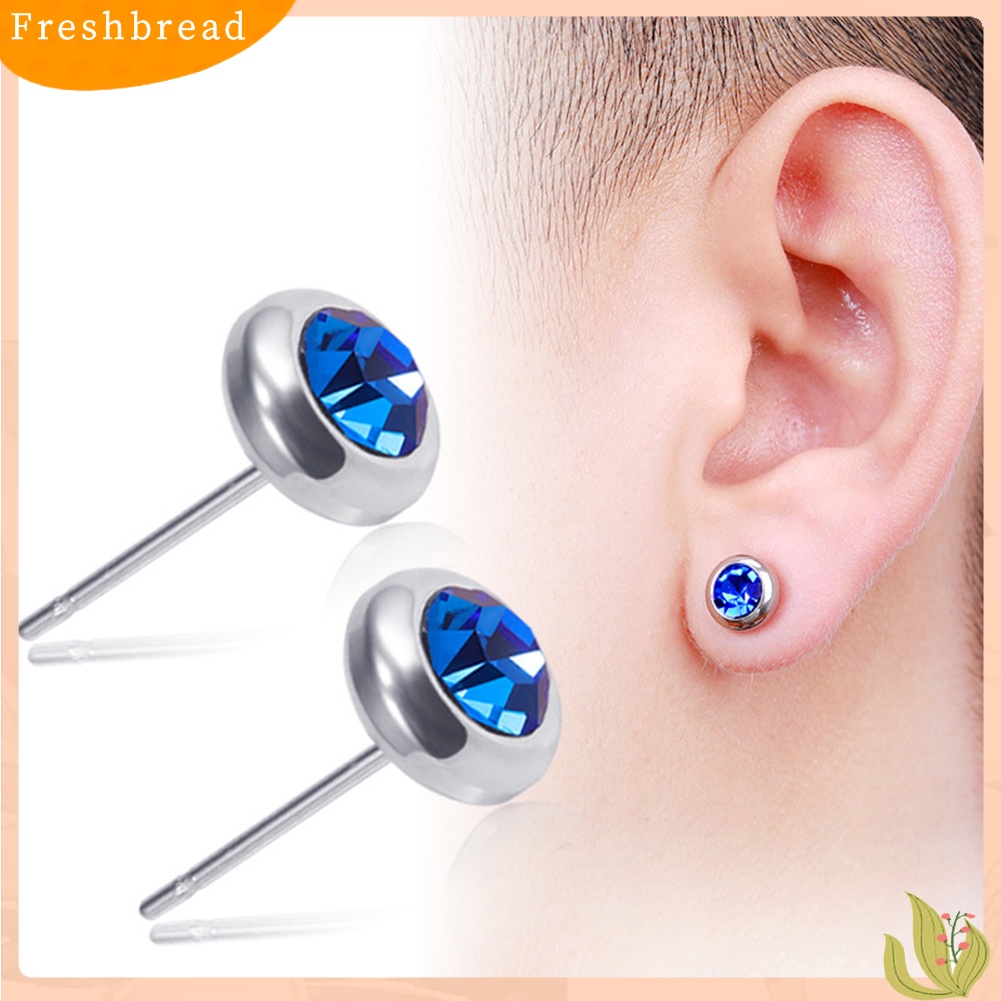 &lt; Freshbread &gt; Unisex Berlian Imitasi Stainless Steel Ear Stud Earrings Helix Piercing Perhiasan Hadiah