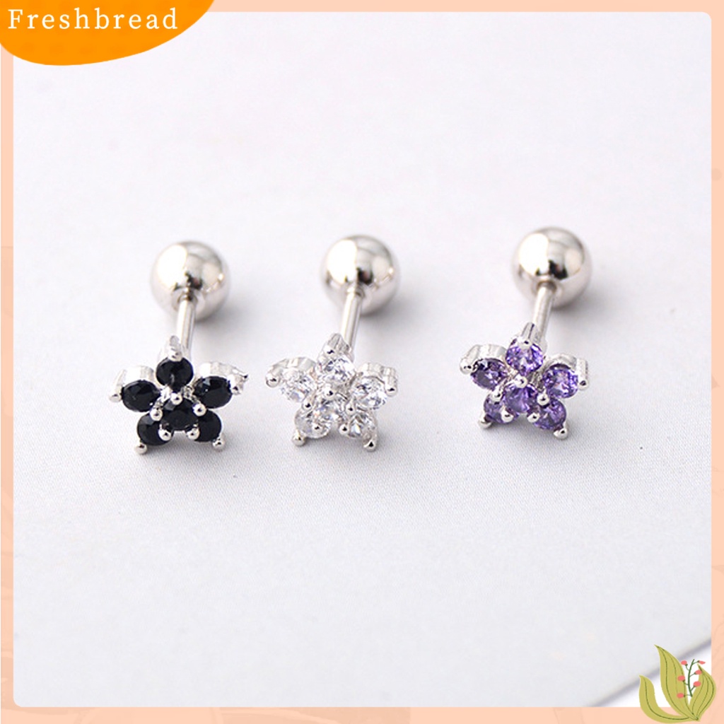 < Freshbread > 1Pc Perhiasan Tusuk Bentuk Bunga Ear Stud Gaya Korea Anting Tusuk Berkilau Untuk Pesta