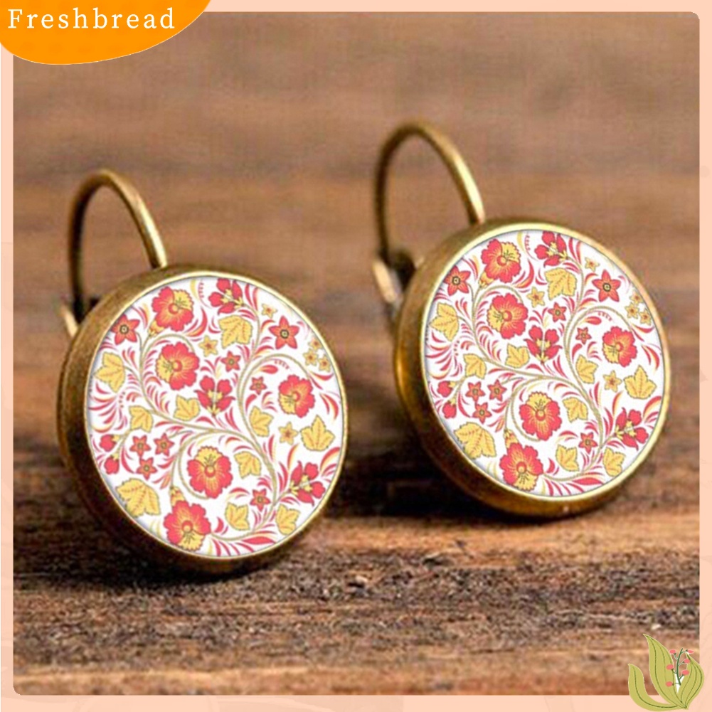 &lt; Freshbread &gt; Retro Mandala Bunga Bulat Perunggu Klip Telinga Gadis Wanita Leaverback Earrings