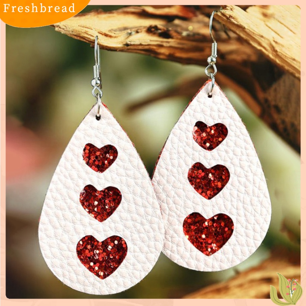 &lt; Freshbread &gt; 1pasang Anting Lady Bahan Kulit Imitasi All Match Bentuk Tetesan Air Anting Stainless Menjuntai Untuk Pacaran