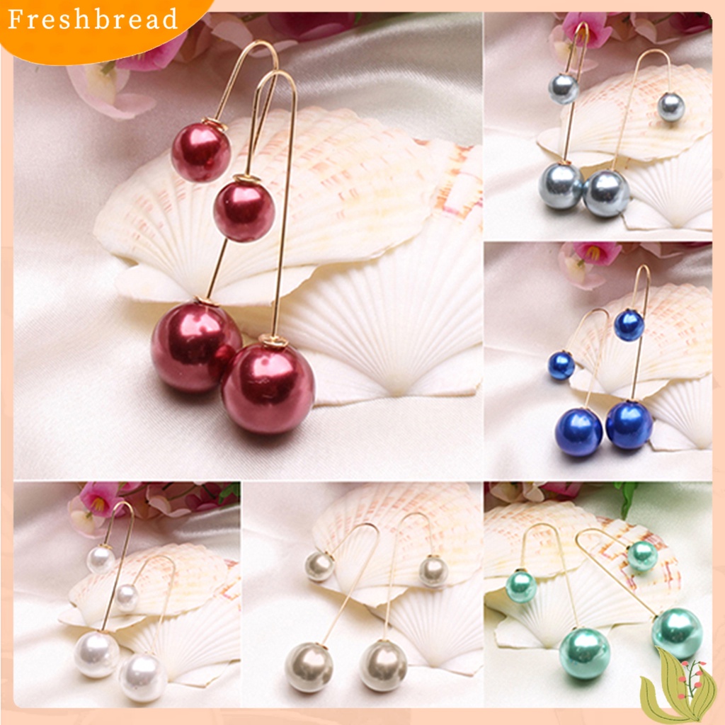 < Freshbread > Anting Bentuk U Dua Sisi Mutiara Imitasi Lapis Emas Perhiasan Telinga Menjuntai Untuk Wanita
