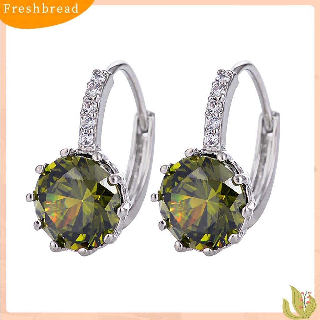 &lt; Freshbread &gt; 1pasang Zirconia Cubic Shining Women Earrings Metal Kecil Bulat Telinga Tetes Perhiasan Aksesoris