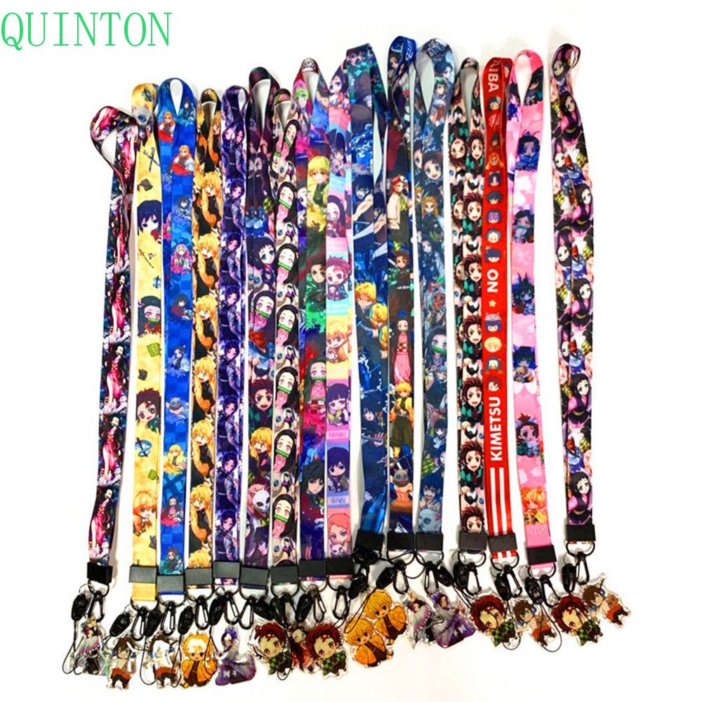 QUINTON Cute  Strap Anime Demon Slayer Lanyards Keychain Certificate lanyard Mobile Phone Strap Webbing Hang Rope Anime characters High Quality Cartoon Pendant Cartoon Hang Rope