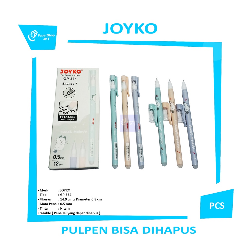 

JOYKO - Erasable Gel Pen 334 - Pena Bisa di Hapus - Black - Pcs