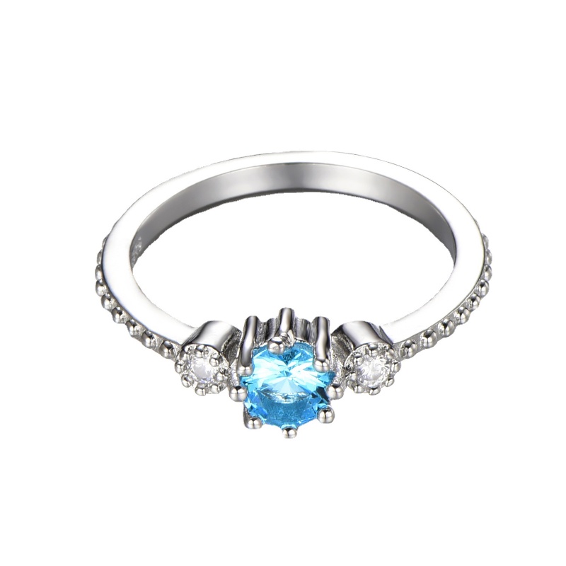 Goldkingdom Aksesoris Perhiasan Fashion Ready Stock Perak Disepuh Laut Biru Cincin Emas Kawin Lamaran Tunangan Finger Ring