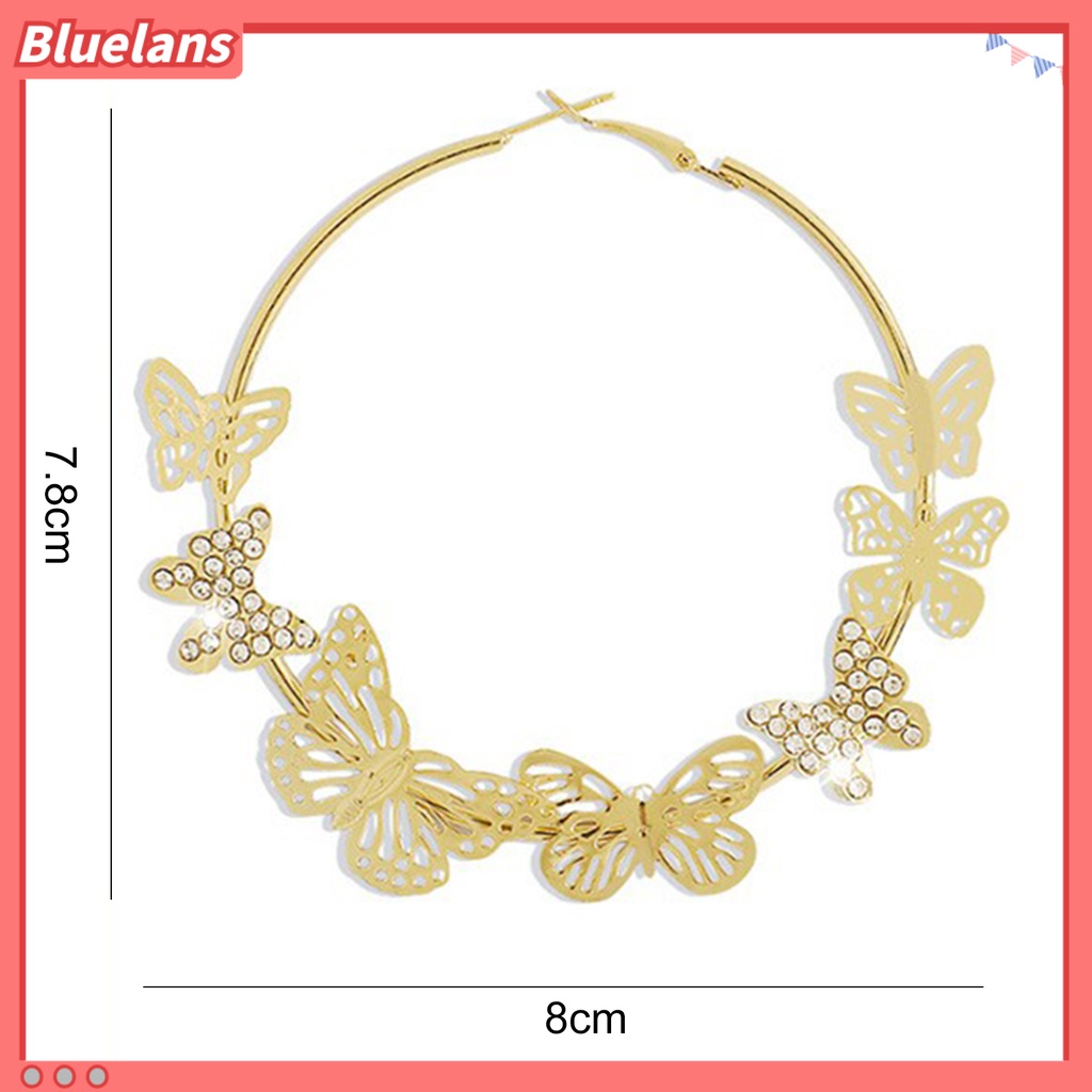 {In Stock} 1pasang Anting Hoop Vintage Geometris Berlebihan Berlian Imitasi Mengkilap Hias Dekorasi Hadiah 3D Berongga Keluar Kupu-Kupu Wanita Anting Lingkaran Untuk Perjamuan