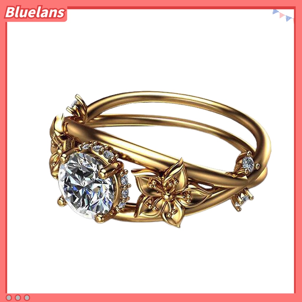 {In Stock} Cincin Wanita Bunga Perhiasan Lapis Ganda Berkilau Fashion Penampilan Cincin Jari Untuk Pernikahan