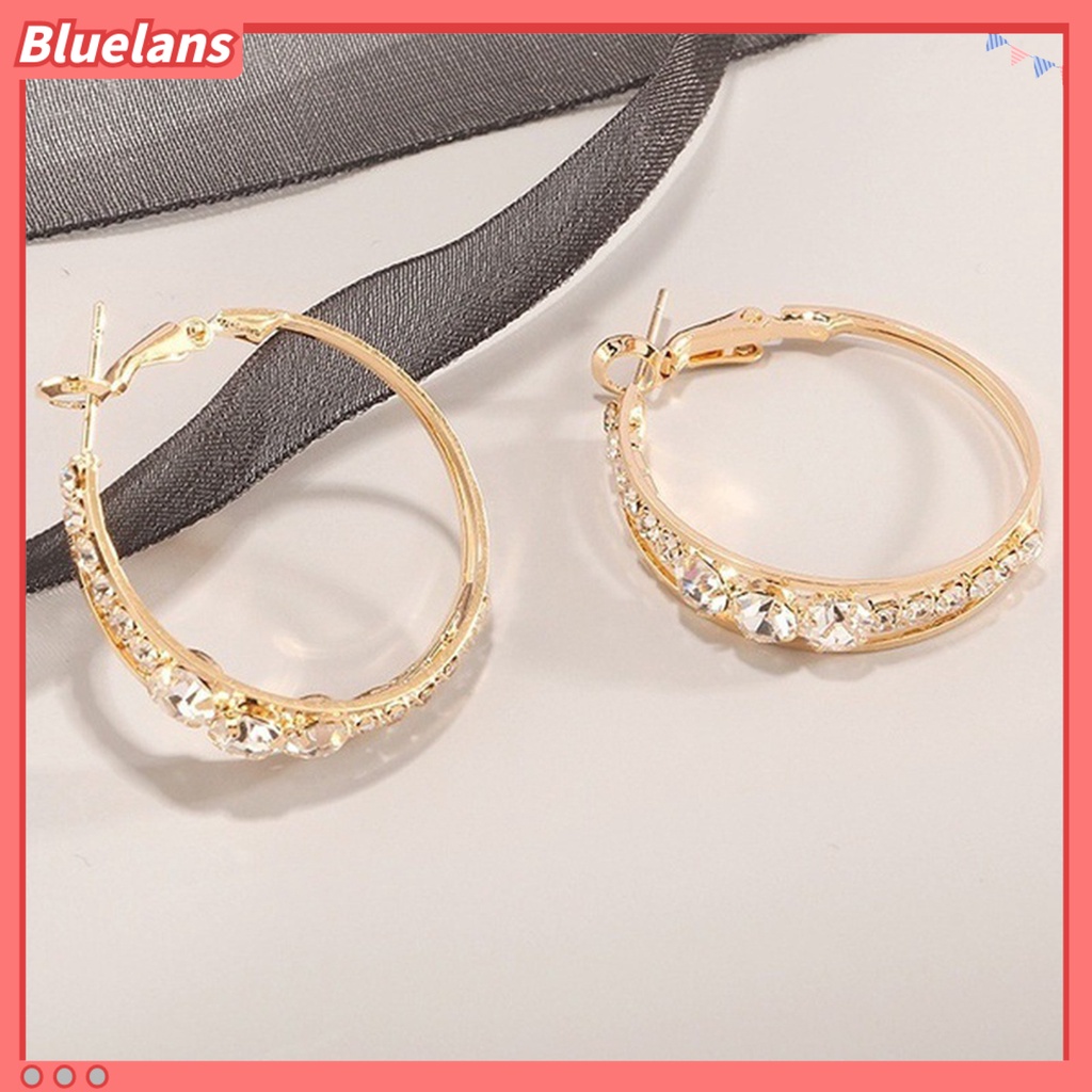 {In Stock} Anting Wanita Berlian Imitasi Berkilau Menarik Hias Hoop Earrings Piercing Perhiasan Untuk Pesta