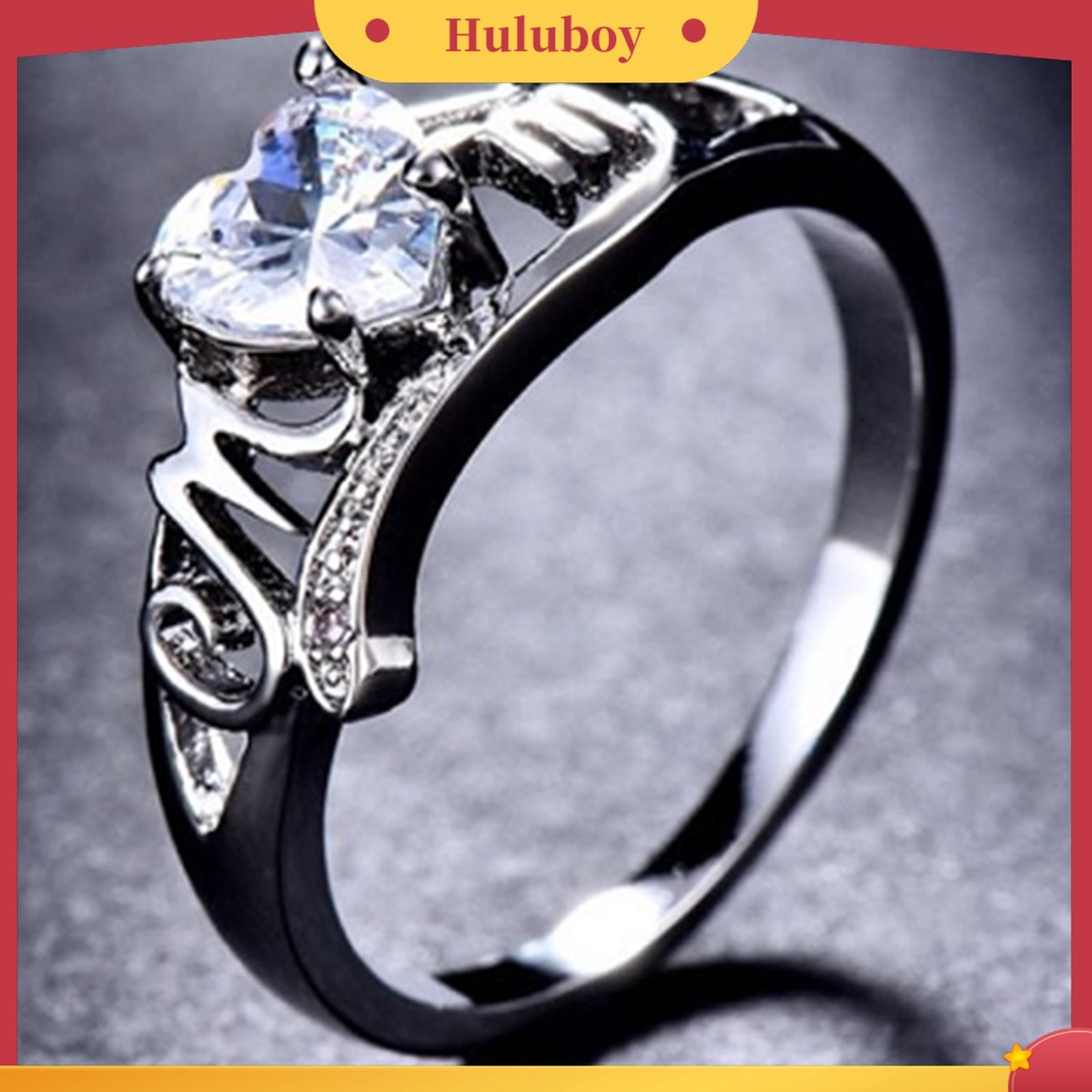 {Ready Stock} Cincin Wanita Cinta Hati Electroplated Cubic Zirconia Bentuk Hati Jari Cincin Perhiasan Untuk Pertunangan