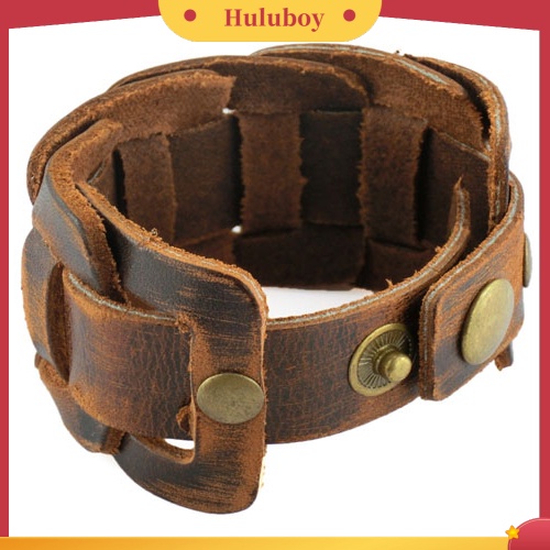 {Ready Stock} Retro Menenun Kulit Imitasi Gelang Snaps Pengikat Gelang Pria Perhiasan Hadiah