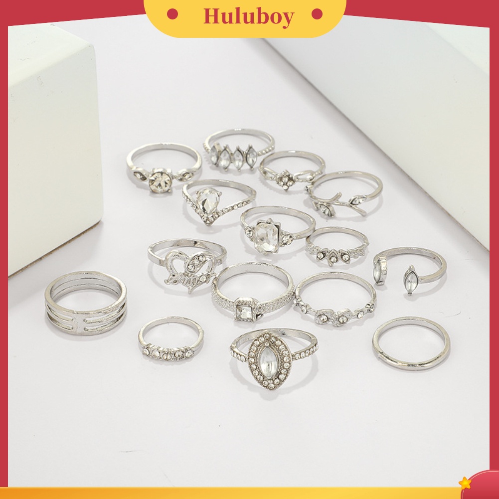 {Ready Stock} 15Pcs/Set Boho Wanita Berlian Imitasi Daun Hati Geometris Jari Cincin Perhiasan Hadiah