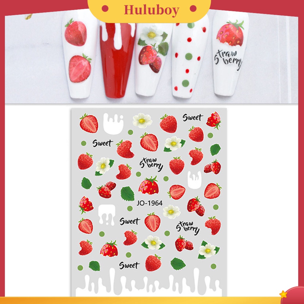 {In Stock} Stiker Kuku Pola Indah Warna Vibrant Perekat Diri Ultra-Tipis Kuat Lengket Dekoratif 6gaya Strawberry Cherry Fruit Bertema Nail Art Decal Perlengkapan Kuku