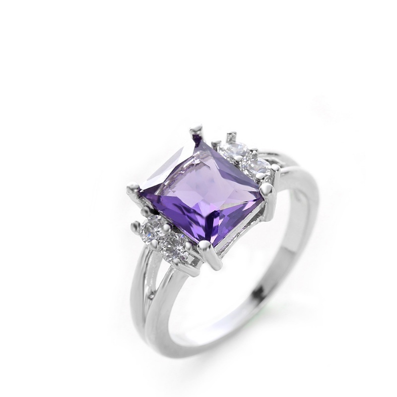 Goldkingdom Aksesoris Perhiasan Fashion Ready Stock Korea Berlian Persegi Cincin Wanita Sederhana Zirkonia Hitam Biru Merah Zirconia Ungu