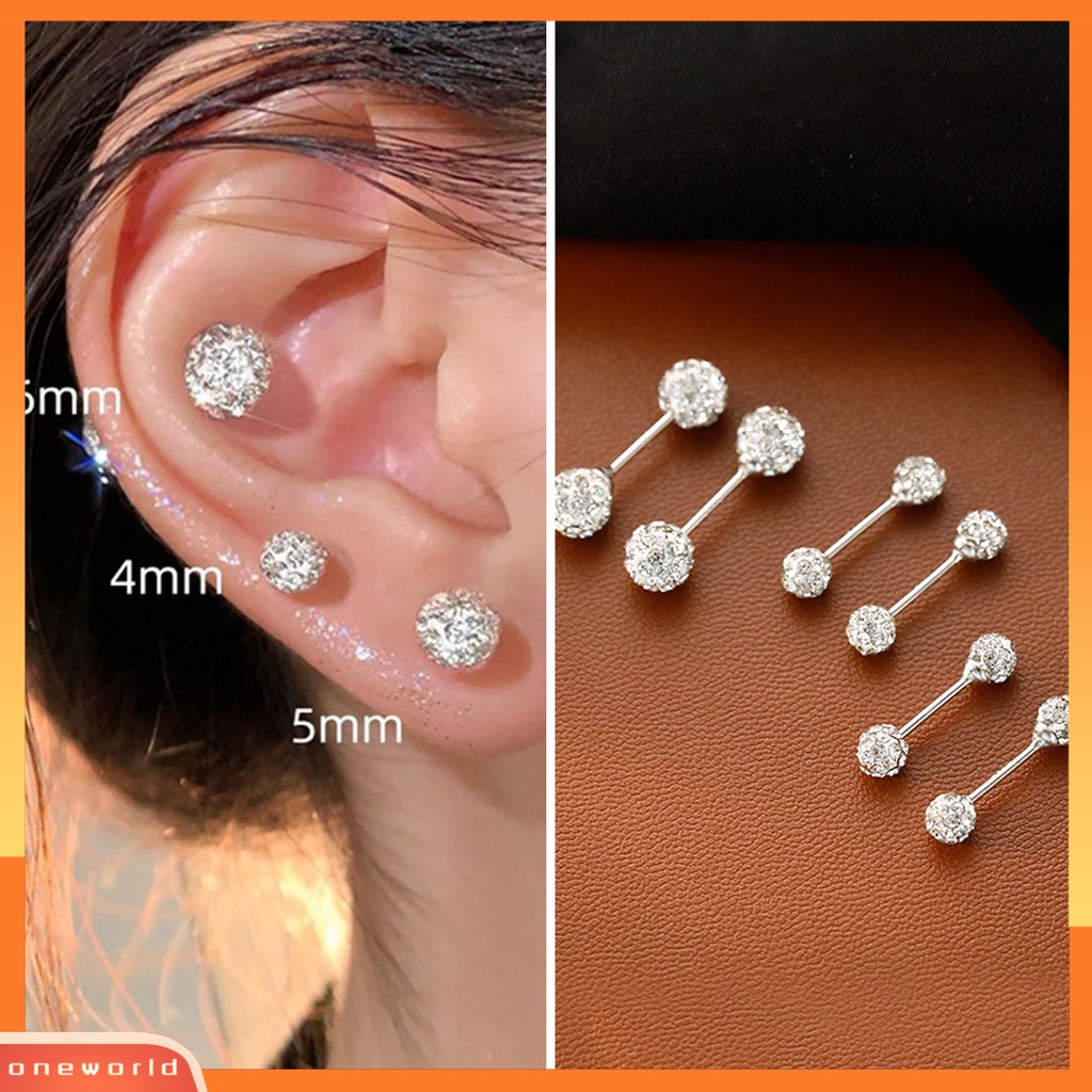[OWR] 1pasang Ear Studs4Per5/6mm Kepala Ganda Sekrup Belakang Hypoallergenic Kecil Shiny Cubic Zirconia Women Earrings Fashion Jewelry