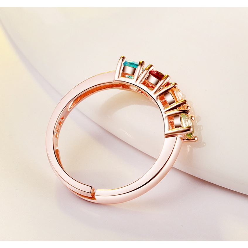 Goldkingdom Aksesoris Perhiasan Fashion Ready Stock Desain Kecil Cincin Permata Warna Wanita Berlapis Dengan Rose Gold