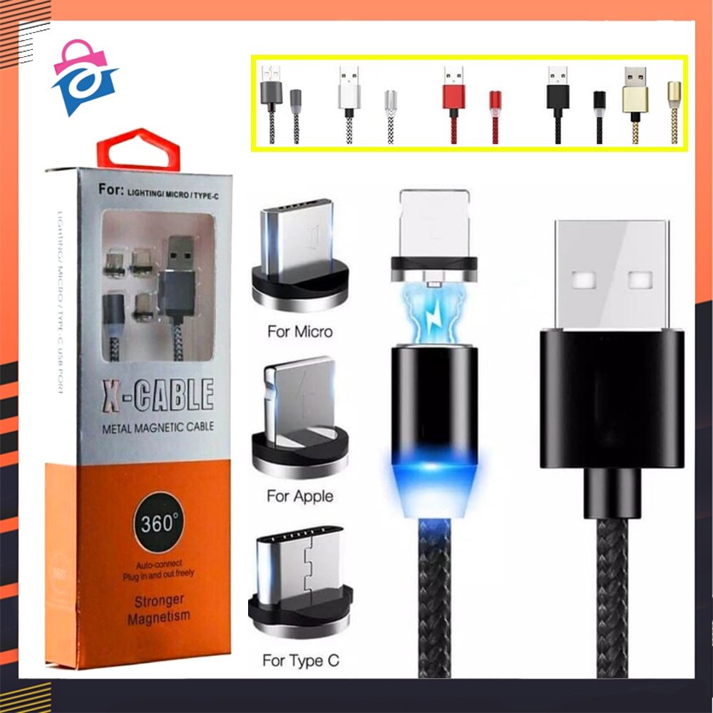 Kabel Data Magnetic Charger Cable 3 in 1 lightning Micro Type-C USB Kabel Cas Magnet Original