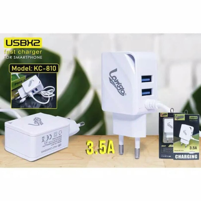 Lamigo KC810 Charger DUAL USB + kabel sambung micro USB original cas hp powerbank tws speaker dll