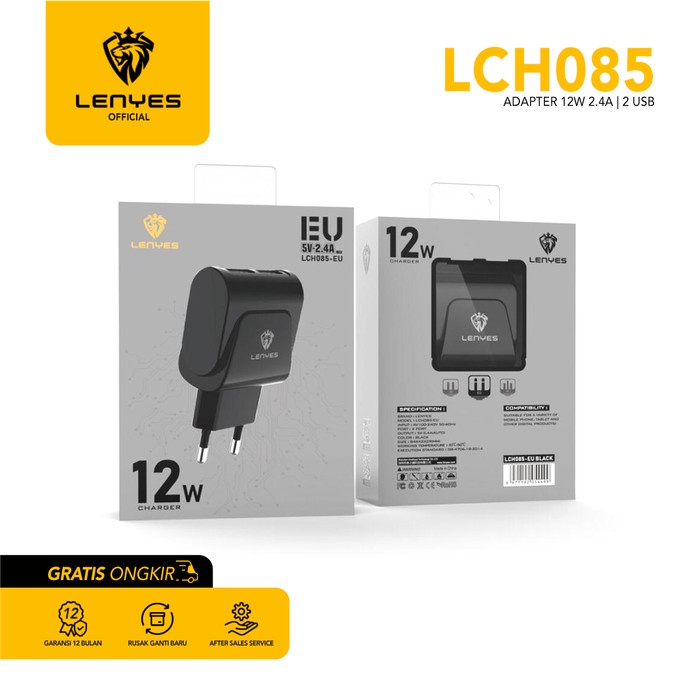 Kepala Charger LENYES LCH085 12W 2.4A 2 USB + Kabel Data Original - MICRO USB original kabel cable casan travel charger tc android usb charger micro usb type c batok kepala charger