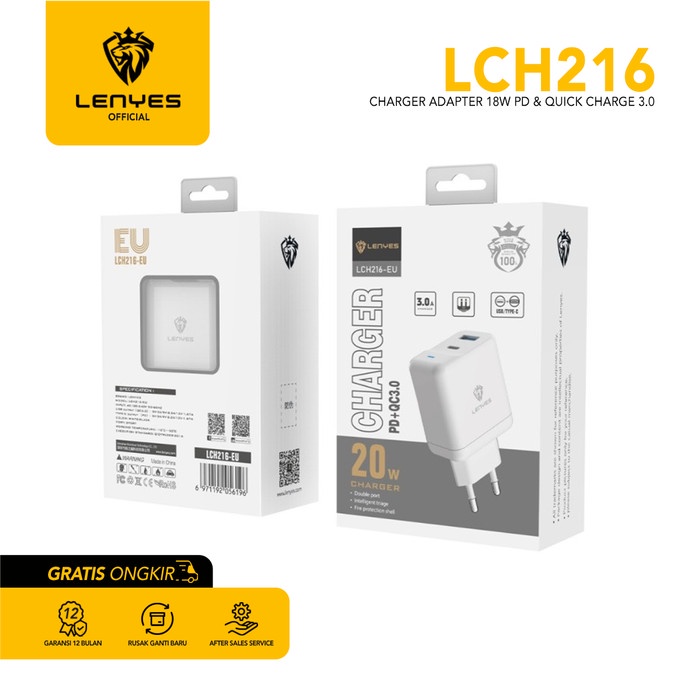 Kepala Charger LENYES LCH216 3.1A 18W FastCharging Multiple Protection original kabel cable casan travel charger tc android usb charger micro usb type c batok kepala charger