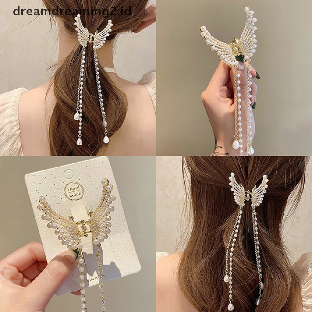 (hot) Rumbai Kupu-Kupu Mutiara Jepit Rambut Gadis Fashion Manis Hair Claw Aksesoris Rambut Wanita//