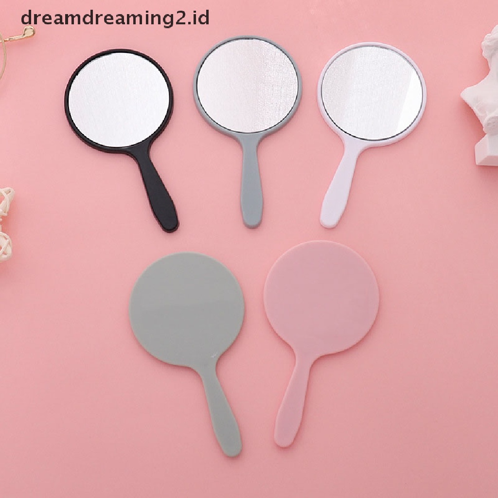 (hot) Cermin Rias Genggam Bulat Vanity Mirror Dengan Handle Hand Mirror Kosmetik//