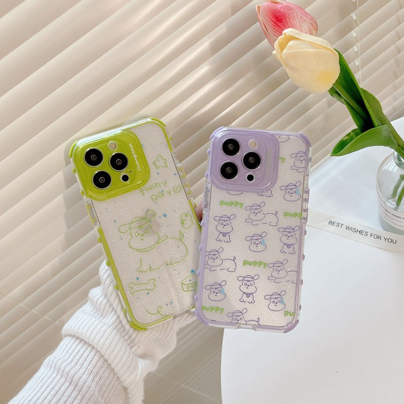 Bagus Ungu Full Dog Flash Powder Soft Case iP iPhone 12 13 14 Pro Max 11 FTD Bening Casing Apple