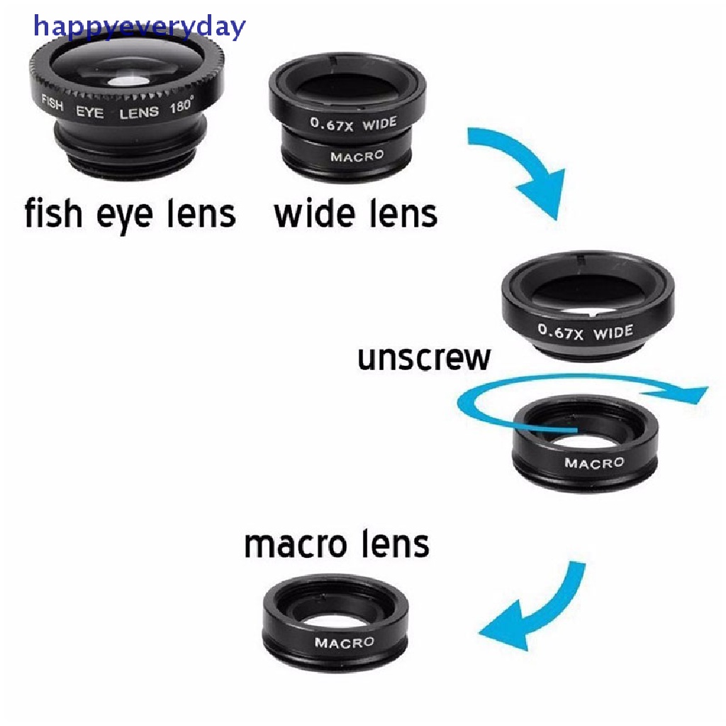 [happy] 3in1 Handphone Fish Eye+Wide Angle+Lensa Kamera Makro Untuk Hp Universal [ID]