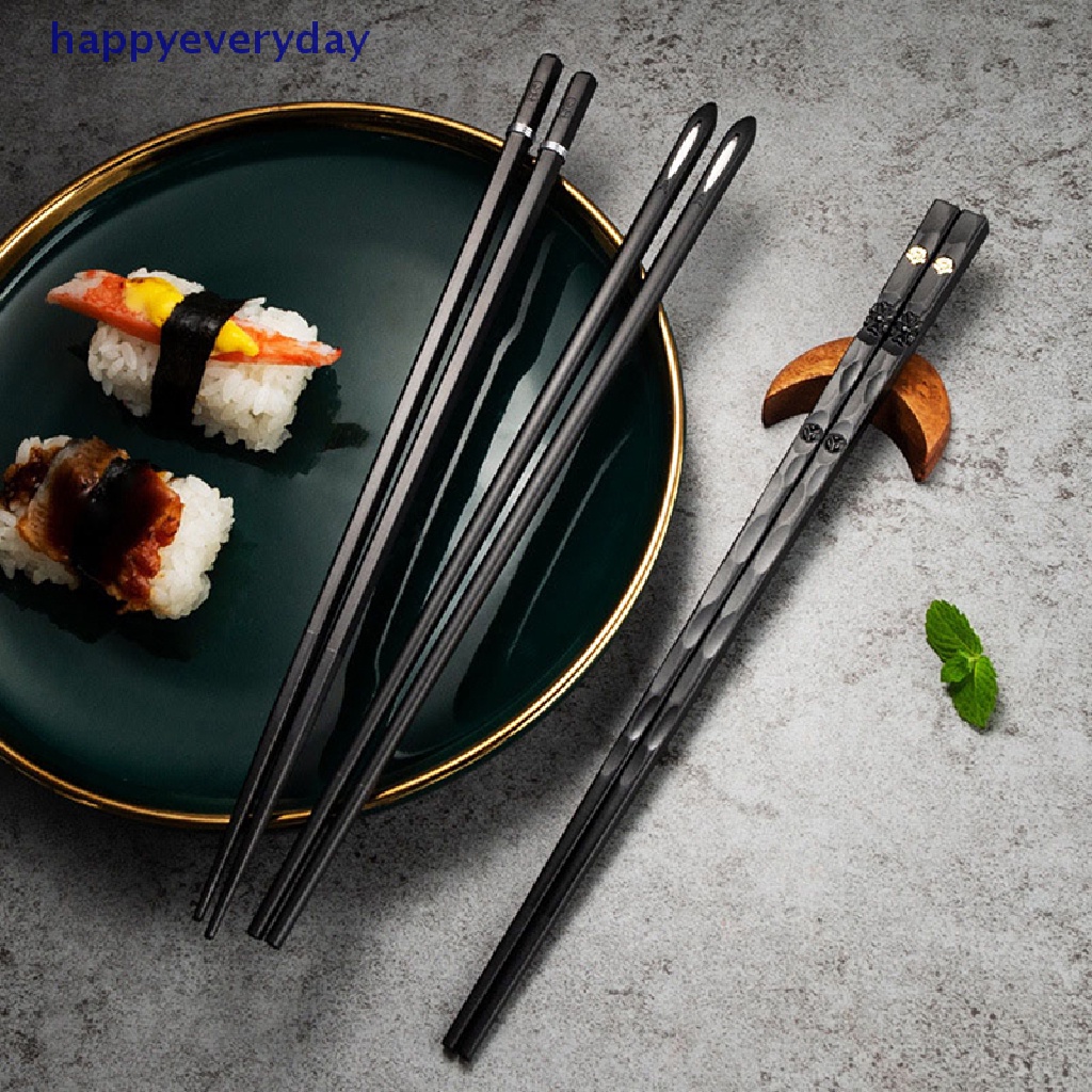 [happy] 5pasang Sumpit Ukiran Laser Alloy Stik Sushi Reusable Non-Slip [ID]