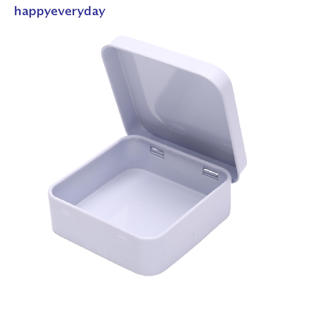 [happy] Wadah Kaleng Logam Mini Persegi Berengsel Flip Penyimpanan Tin Box Perhiasan Coin Case [ID]