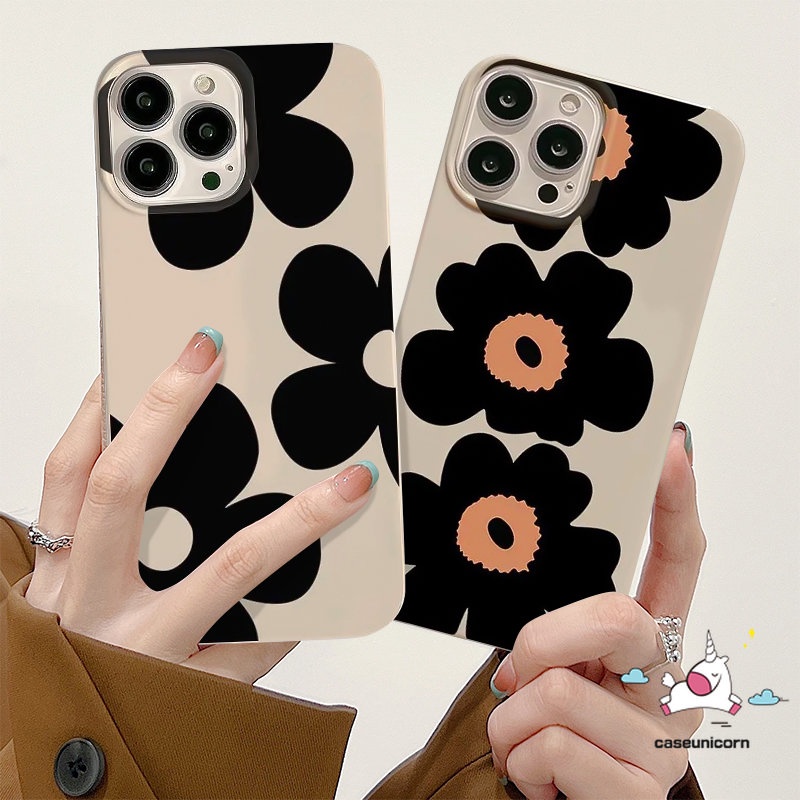 IPHONE Ins Fashion Gaya Korea Glossy Case Kompatibel Untuk Iphone11 13 14 12 Pro Max7 8 Plus XR X XS Max SE 2020 Sederhana Tiga Bunga Tahan Guncangan Kamera Perlindungan Tpu Lembut Penutup Belakang