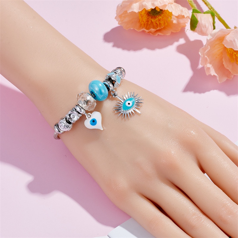 XiaoboACC Stainless Steel Rantai Ular Setan Mata Liontin Manik-Manik Terbuka Adjustable Charm Gelang