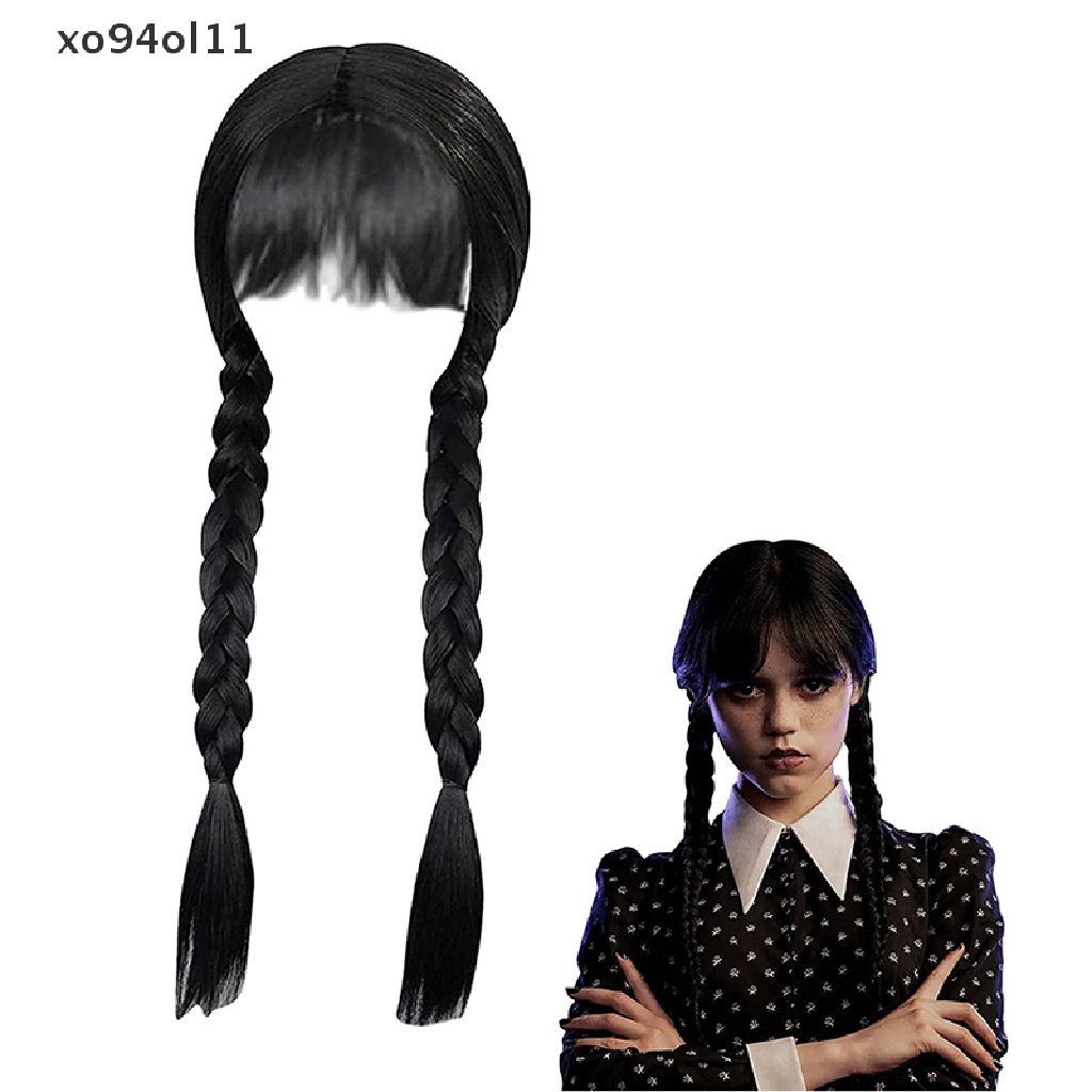 Xo Rabu Addams Cosplay Wig Wanita Rambut Panjang Wig Tahan Suhu Tinggi Sintesis Dikepang Wig Halloween Grosir Aksesori OL