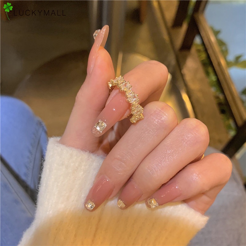 Cincin Jari Emas Kristal Elegan Untuk Wanita Aksesoris Perhiasan Cincin Zirkon Fashion