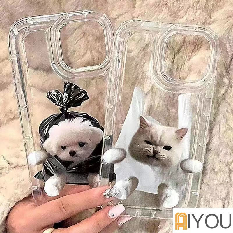 IPHONE Casing Transparan Anjing Dan Kucing Lucu Kompatibel Untuk Iphone14 13 12 11 Pro XS Max Soft Phone Casing XR X8 7 6 6S Plus Silikon TPU Shockproof Cover