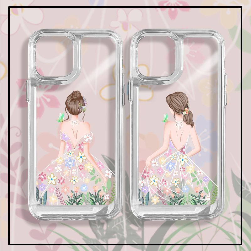 IPHONE Gaun Gadis Lembut Shockproof Case Kompatibel Untuk Iphone11 14 13 12 Pro XS Max X XR 7 +8 6 6S Plus Casing Transparan TPU Unik Tombol Cover Pelindung Kamera