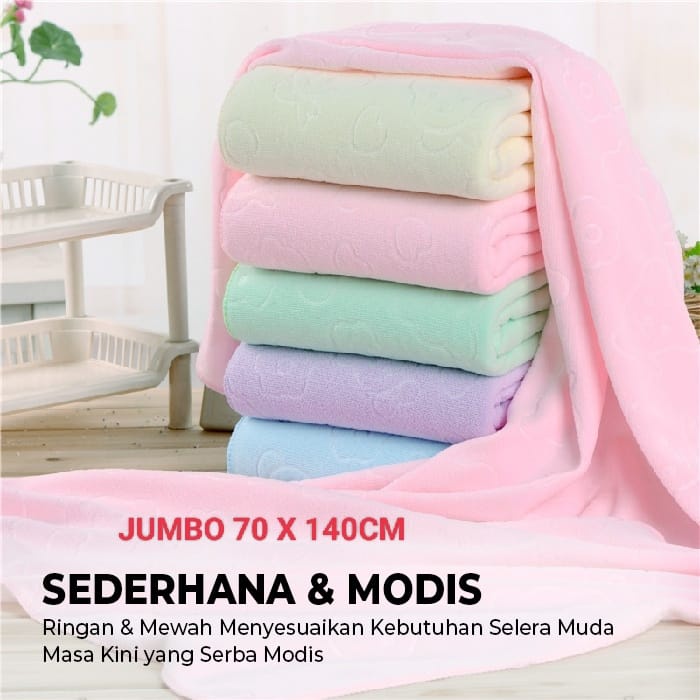 BOP HANDUK MANDI DEWASA UKURAN 60 X 30 &amp; 140 X 70 EMBOSS BEAR BAHAN MICROFIBER HALUS CEPAT KERING KUALITAS PATEN