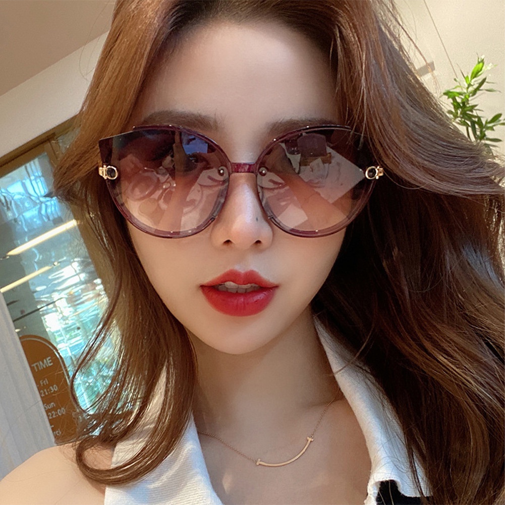 Korea Unisex Kacamata UV400 Mata Kucing Bulat Tanpa Bingkai Kacamata Wanita Anti-Reflective Vintage Shades