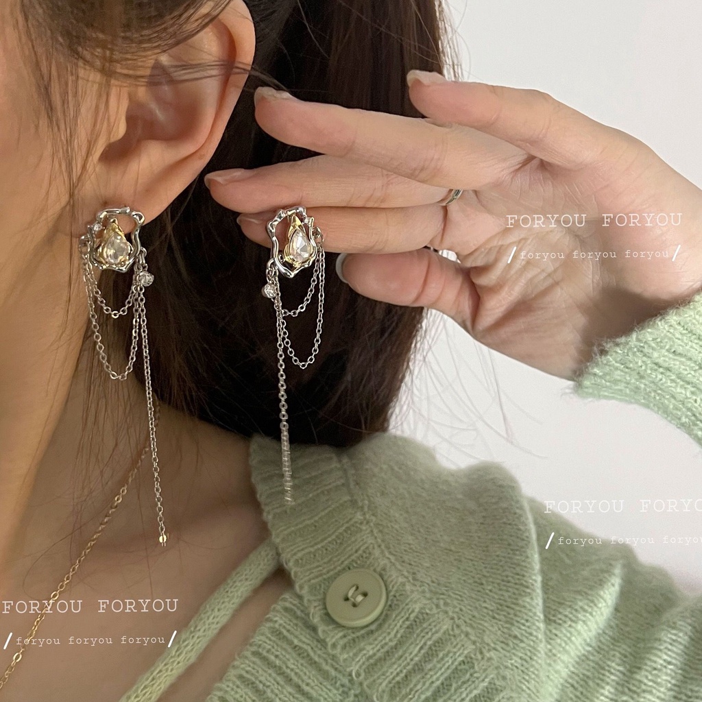 Ifyou Anting Berongga Geometris Tidak Teratur Zirkon Silver Anting Rumbai Untuk Aksesoris Perhiasan Wanita