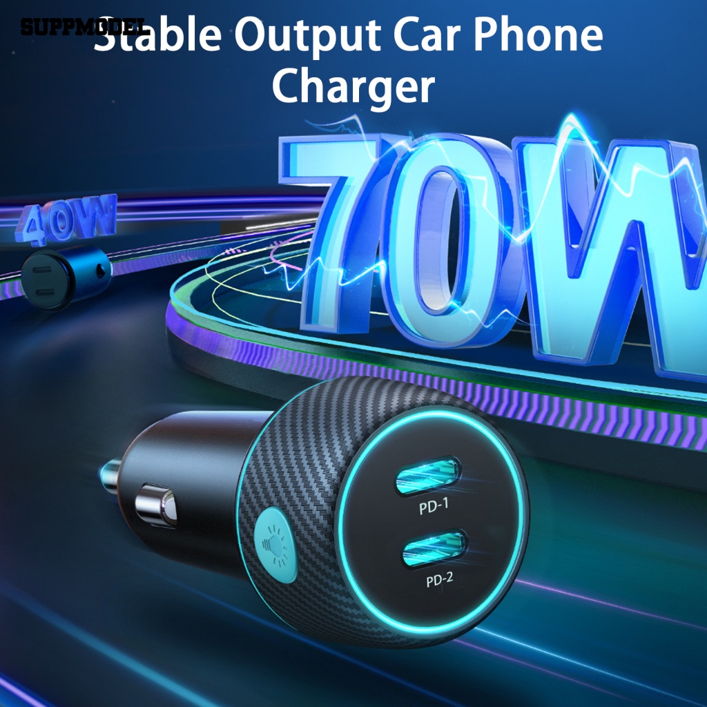 Suppmodel USB Charger Ponsel Mobil Aksesori Otomatis PD/QC 3.0 Charger Ponsel Otomatis Seven-color Ambient Light