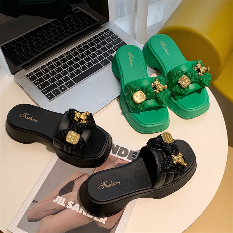 GROSIRTAS TG1717 Sandal Wedges Wanita Import Slipper Pita Bear Anti Slip Fashion Kekinian