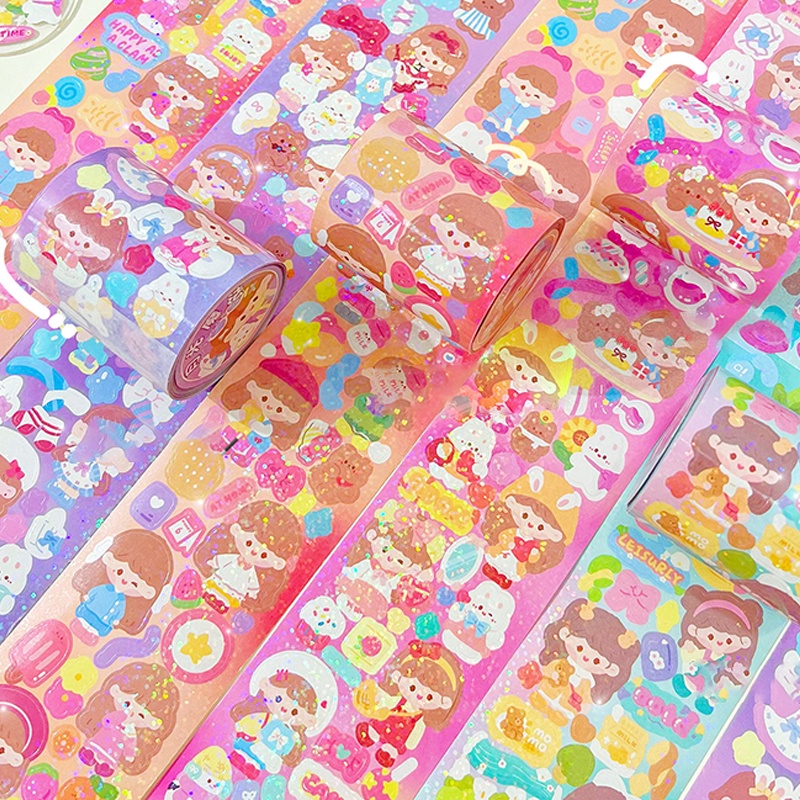 3meter Kartun Gadis Laser Shiny Stiker Tape Mahasiswa Scrapbook Deco DIY Tape Stickers