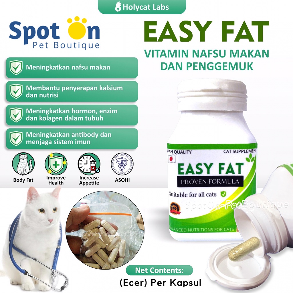 (Ecer) Easy Fat Cats 5 Kapsul, 1 Kapsul by Royal Cats | Vitamin Penggemuk Kucing dan Nafsu Makan | H